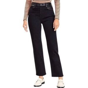 LOFT Black Faux Leather Trim Straight-Leg Jeans Ankle Length  Size 12
